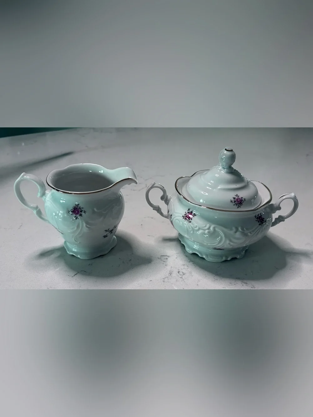 Vintage Wakbrzygh Poland Rose Sugar Bowl & Creamer Set