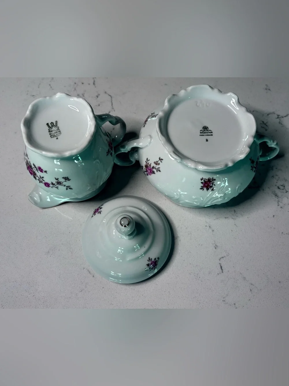 Vintage Wakbrzygh Poland Rose Sugar Bowl & Creamer Set