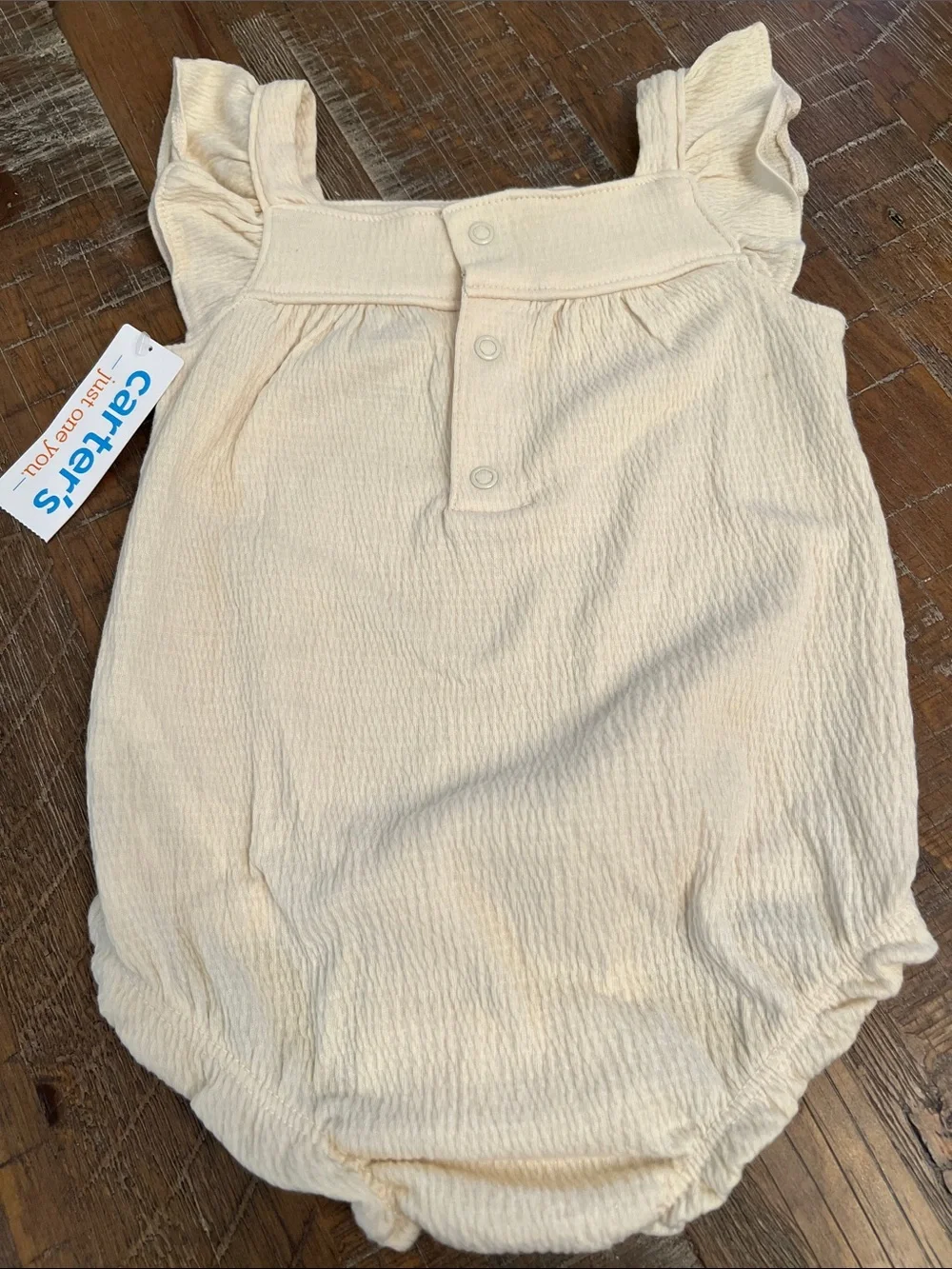 Carter's Cream Flutter Romper with Black Floral Stitching