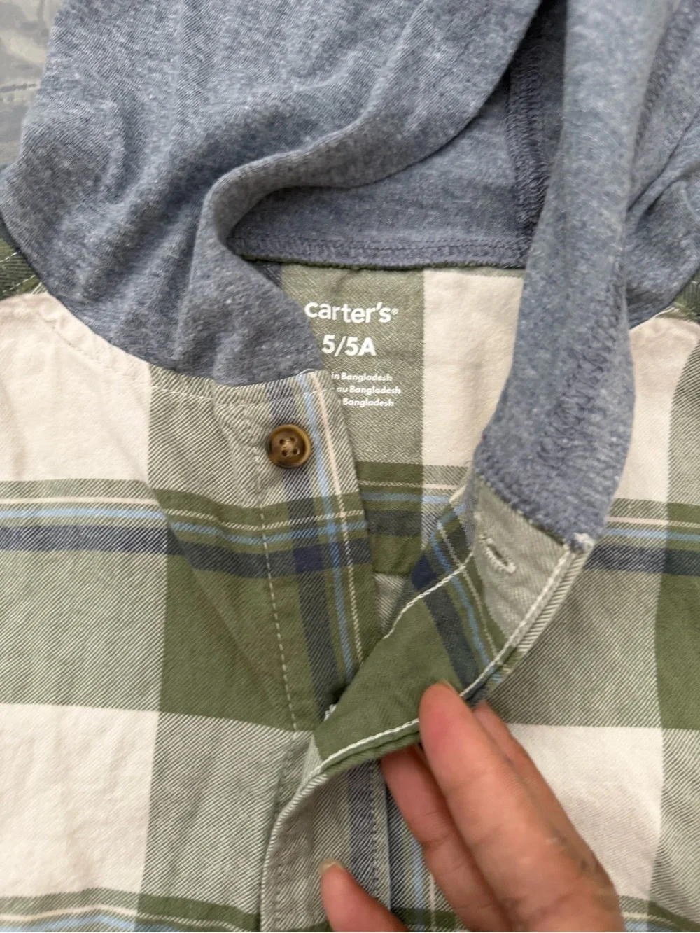 Carter's Olive & Cream Plaid Hooded Button-Down Shirt