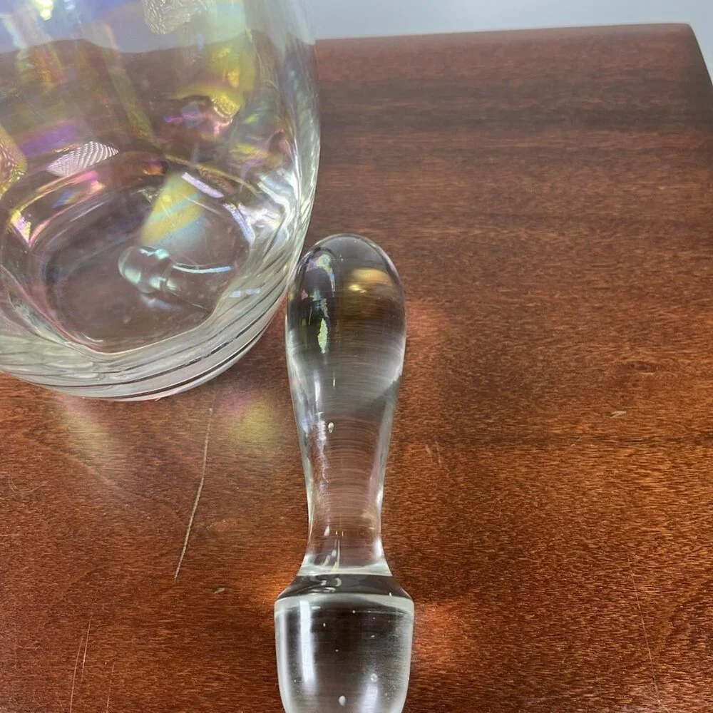 Vintage Iridescent Rainbow Handblown MCM Clear Art Glass Toscany Decanter Genie