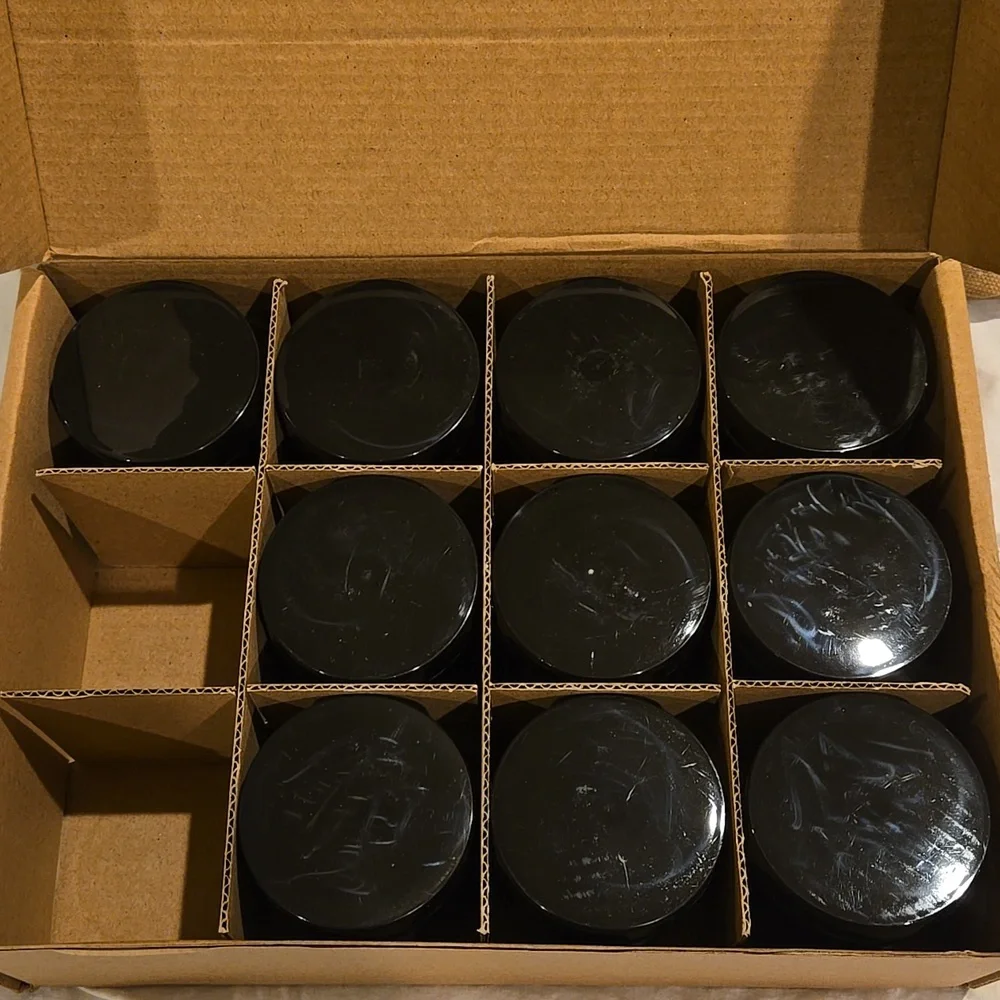 (13) 4oz Cobalt Blue Glass Jars with Black Lid Unused