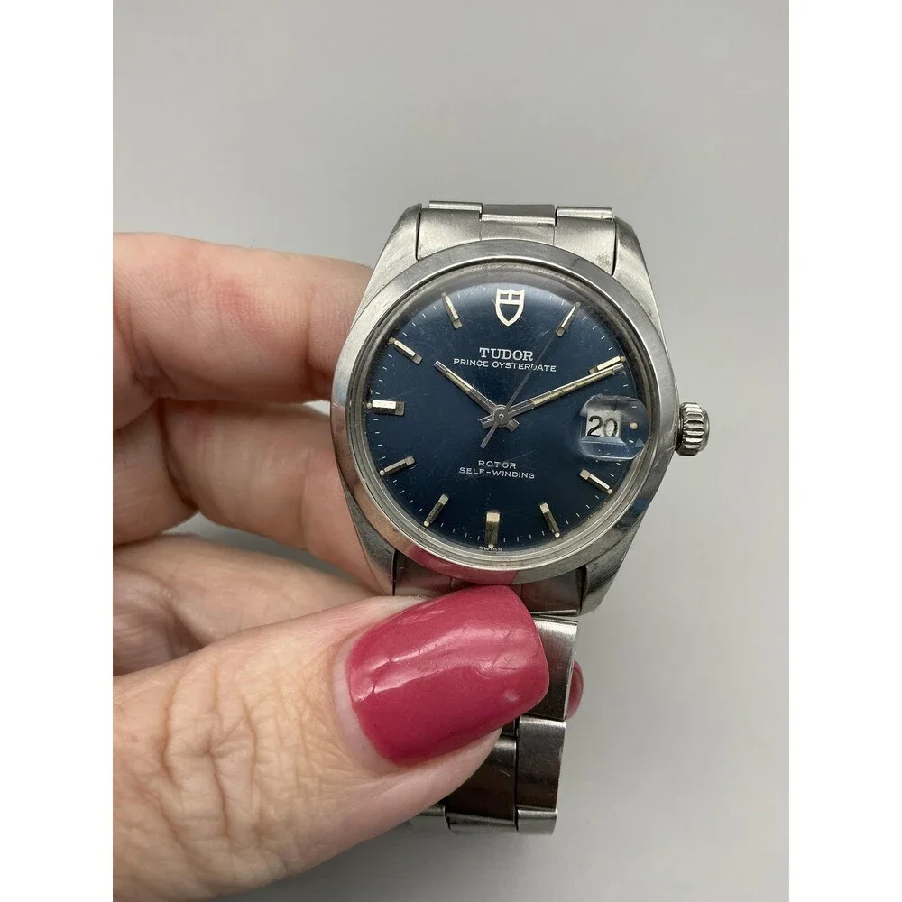 Vintage Tudor Prince Oysterdate Mens Watch 33mm Blue Dial Oyster Automatic 7.5