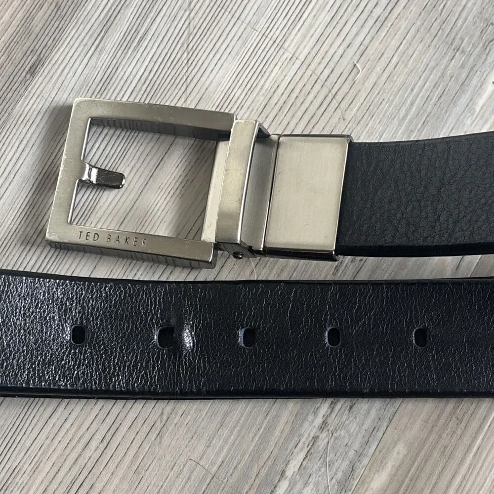 Tes Baker Black Silver genuine Italian Leather Luxury Preppy Belt Size 38