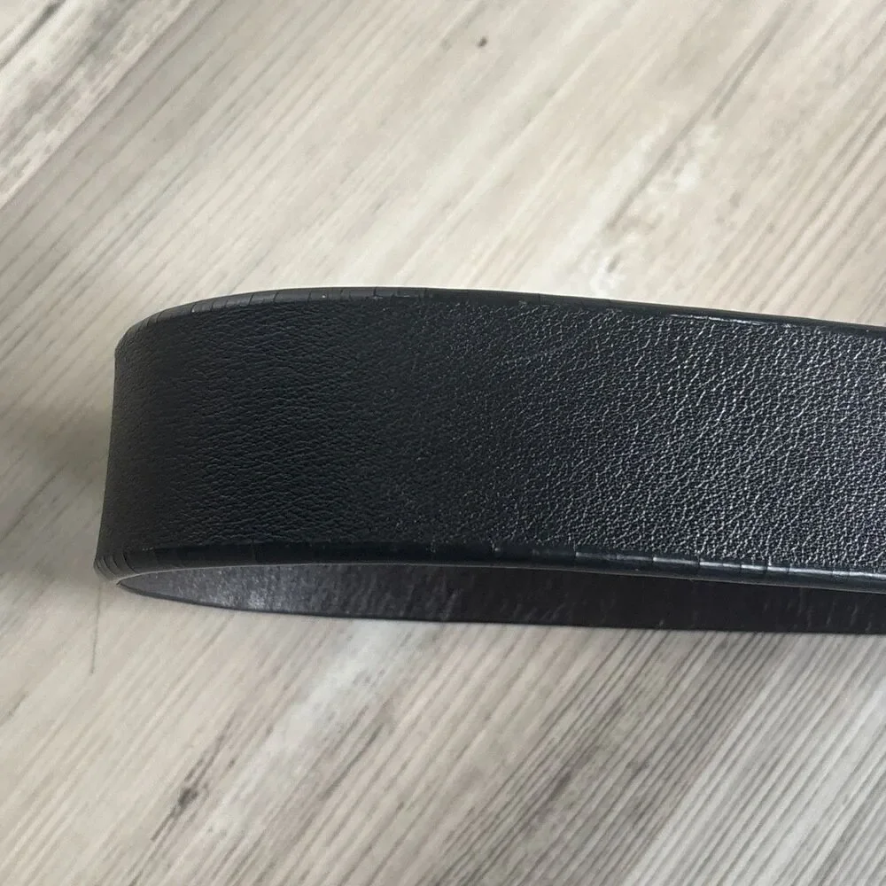 Tes Baker Black Silver genuine Italian Leather Luxury Preppy Belt Size 38