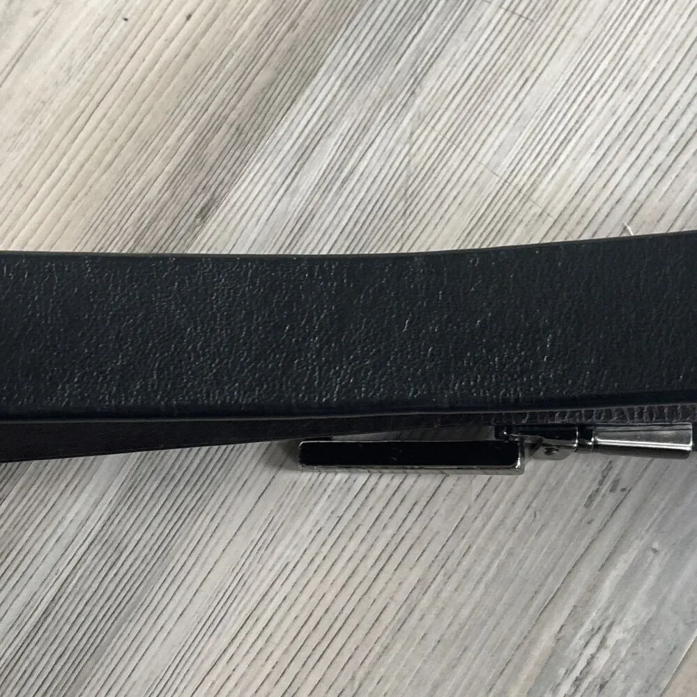 Tes Baker Black Silver genuine Italian Leather Luxury Preppy Belt Size 38