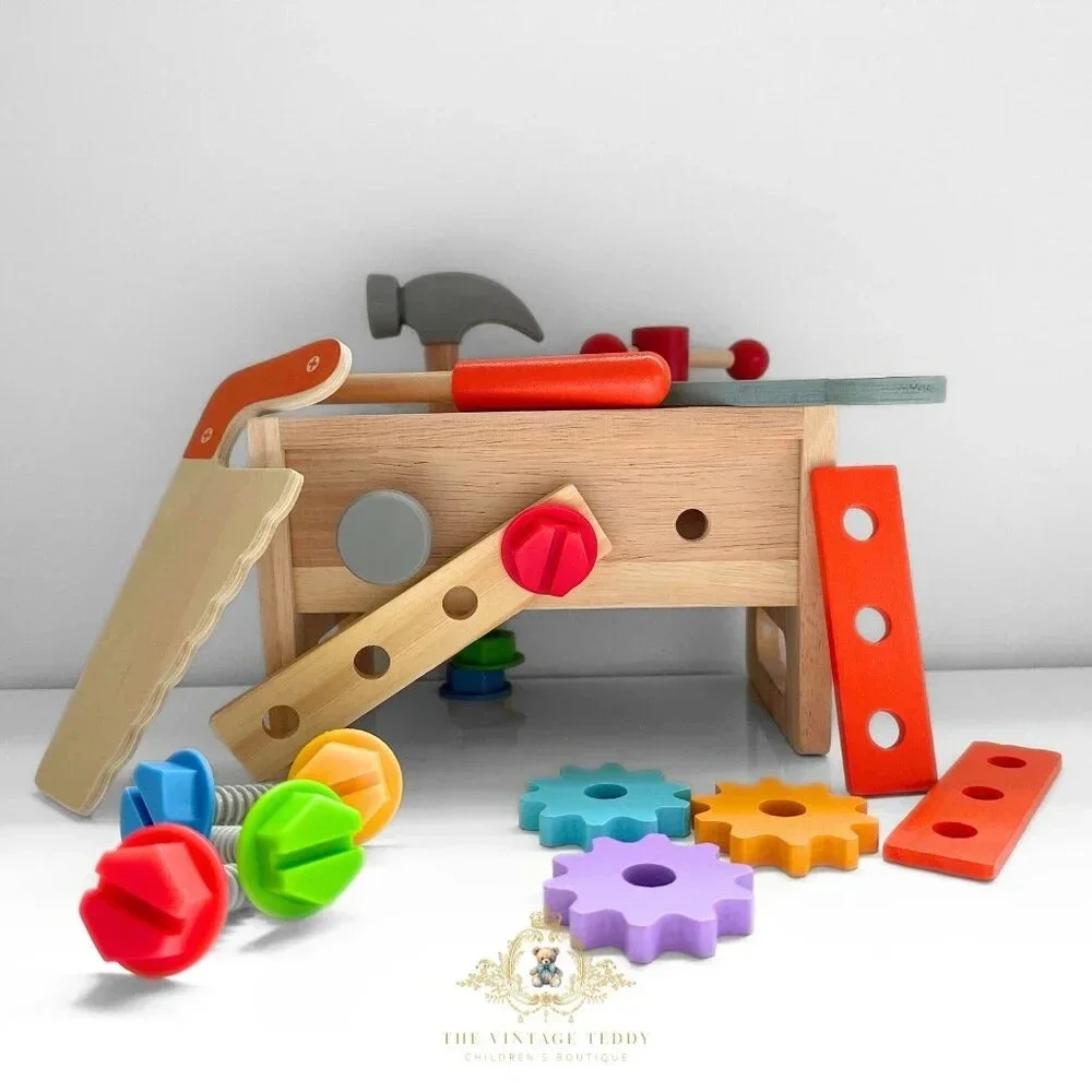NWT Adorable Wooden Toolbox Fun Construction Activity Play Set Children's Toys