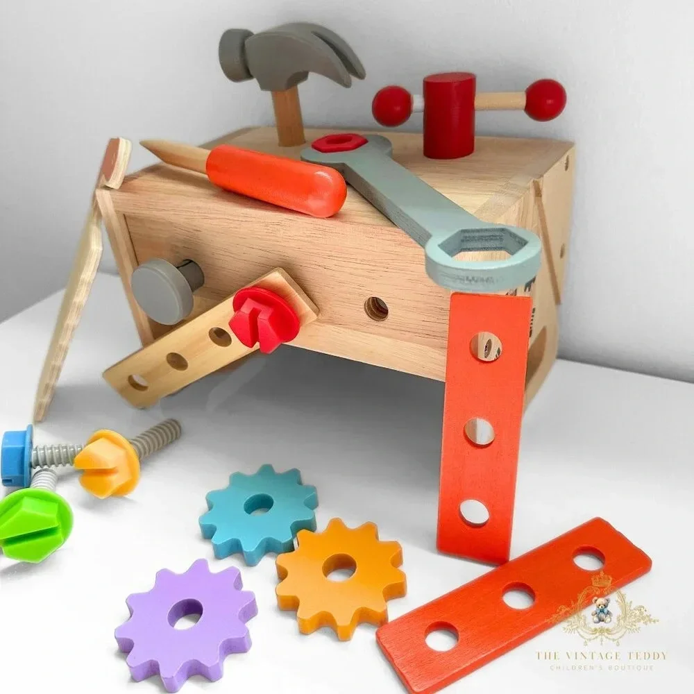 NWT Adorable Wooden Toolbox Fun Construction Activity Play Set Children's Toys