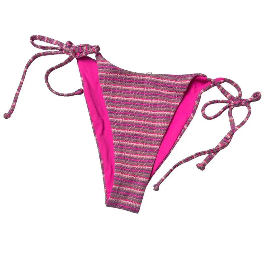 L*SPACE Lennox Bikini Bottom Classic Electric Pique Stripe Tie Side Size XL NEW