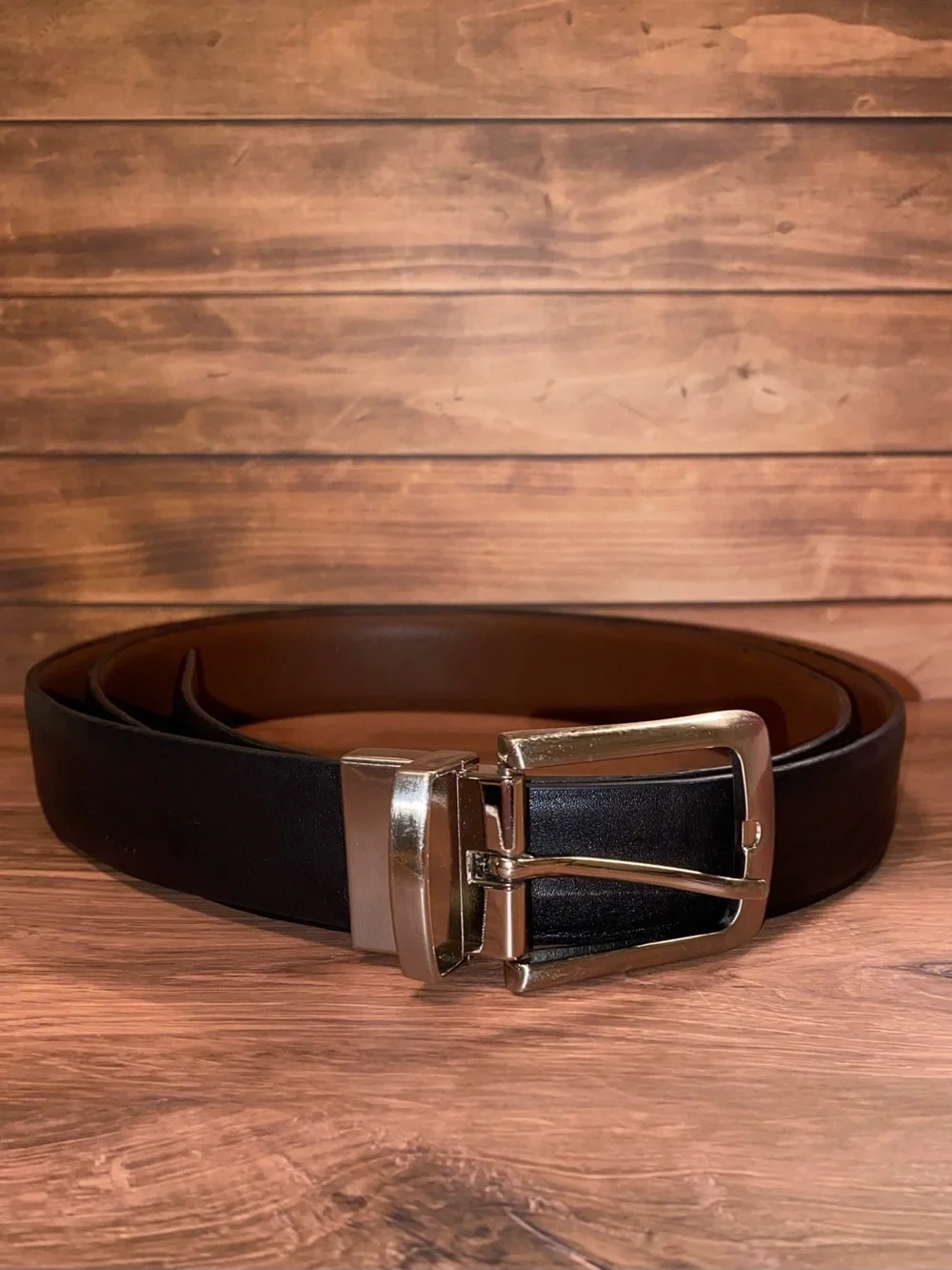 Men's Reversible Brown/Black Leather Belt with Silver Buckle XL 42-44