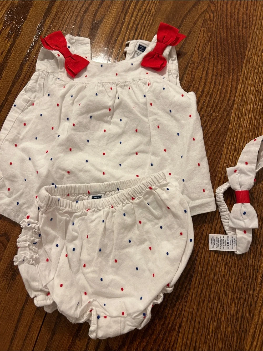 Janie and Jack White Polka Dot Tank, Bloomers & Headband with Red Bows