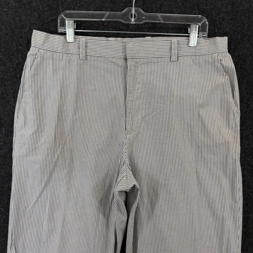 J Crew Pants Men's 36x30 Blue White Striped Seersucker Cotton Chino Flat Front