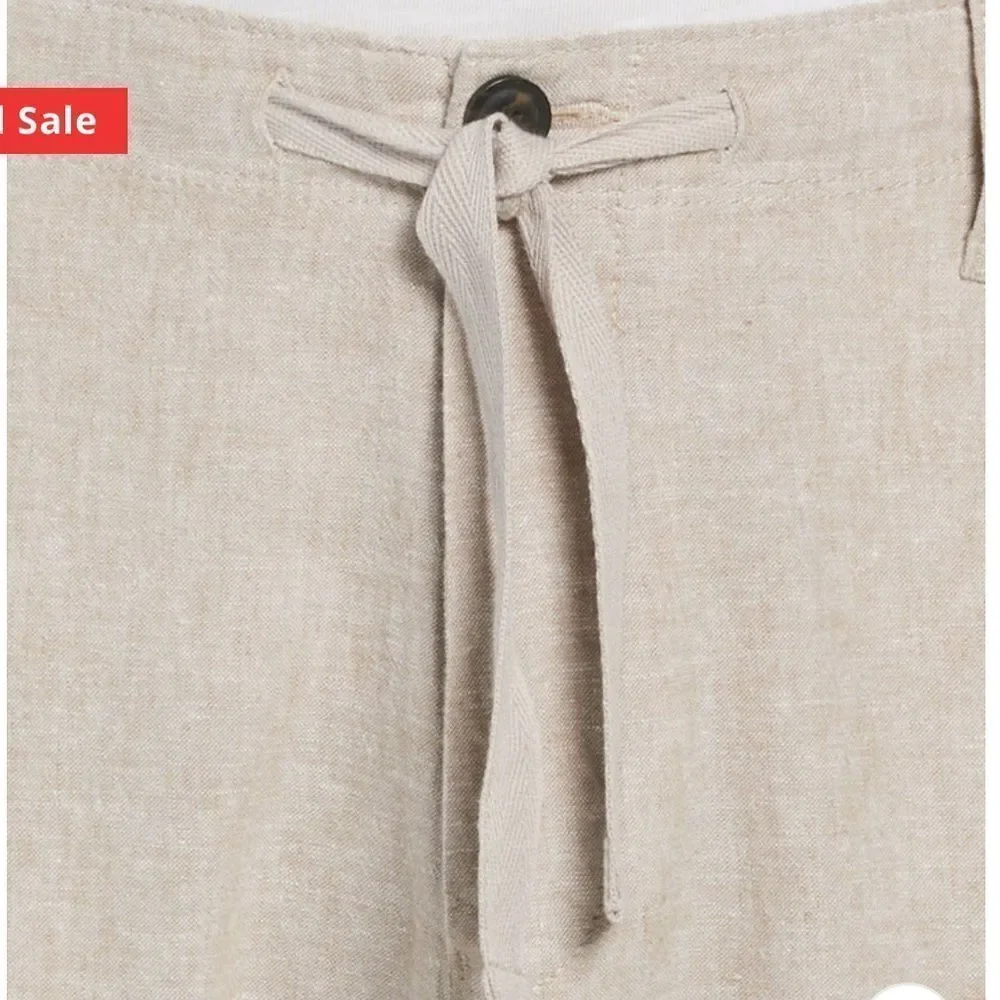 🔥Perry Ellis Light Tan Chinos Sz 34X32 New LINEN BLEND DRAWSTRING PANT