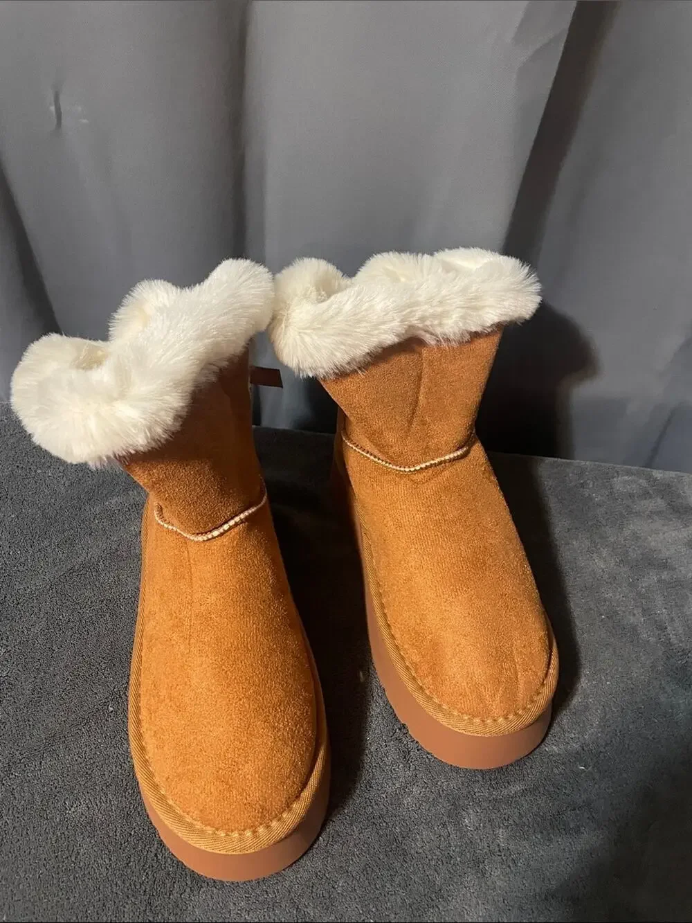 Women's Chestnut Suede Faux-Fur Winter Ankle Boots