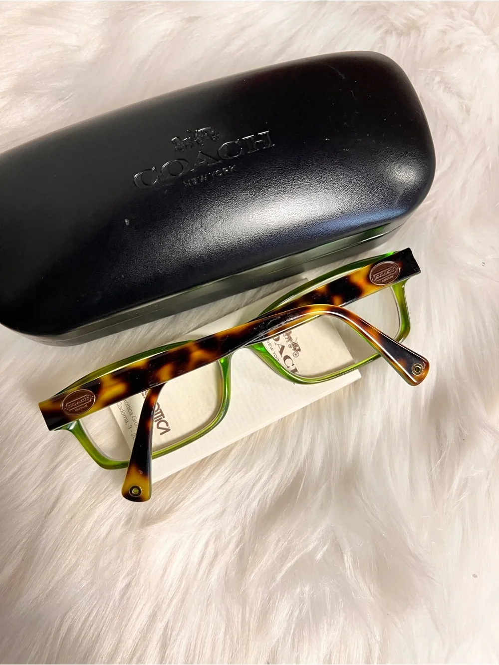Coach prescription Tortoiseshell Frame with Green Temples Eyeglasses
