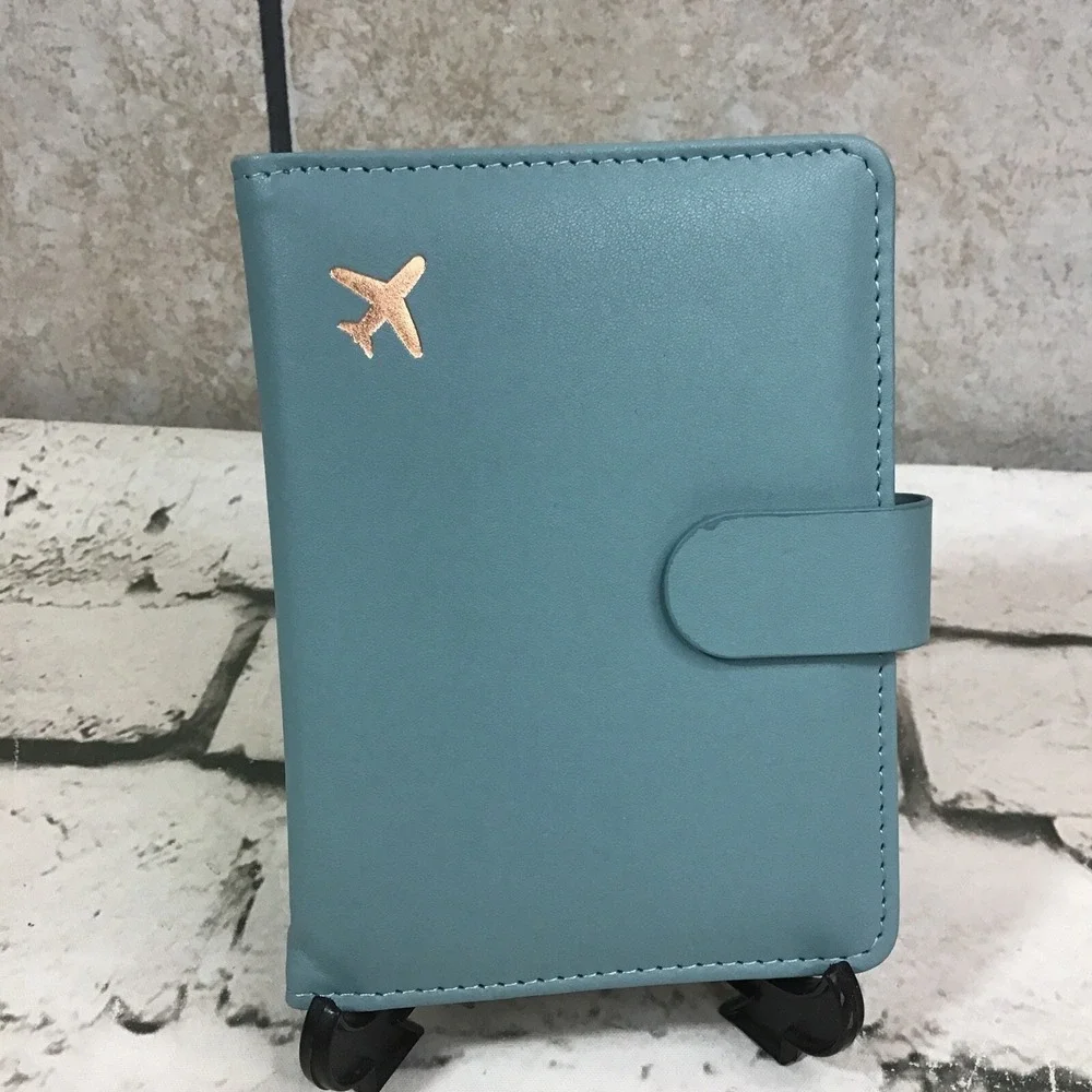 Melsbrinna Passport Case Card Slots Travel ID Document Holder Light Blue Travel