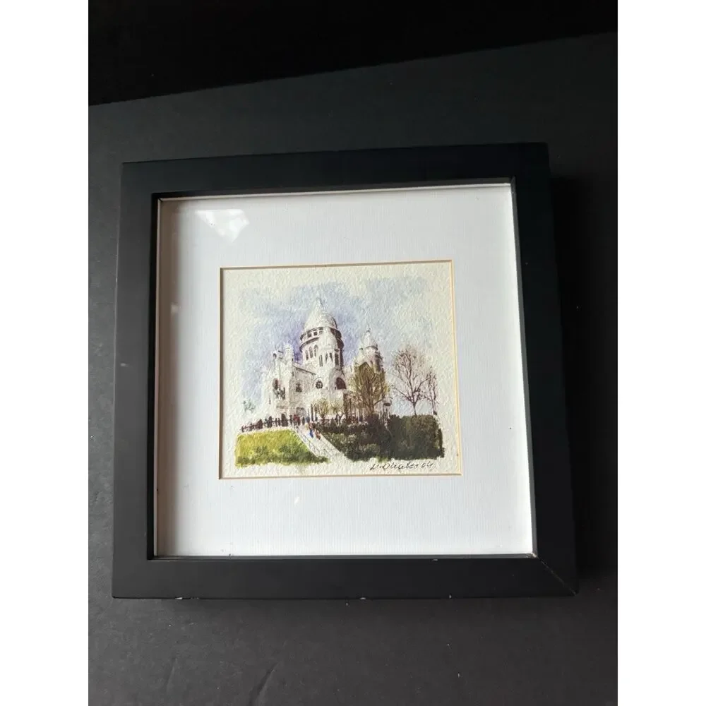Pottery Barn Watercolor Print Wall Hanging Framed Matted 9x9 Minimalist Cottage
