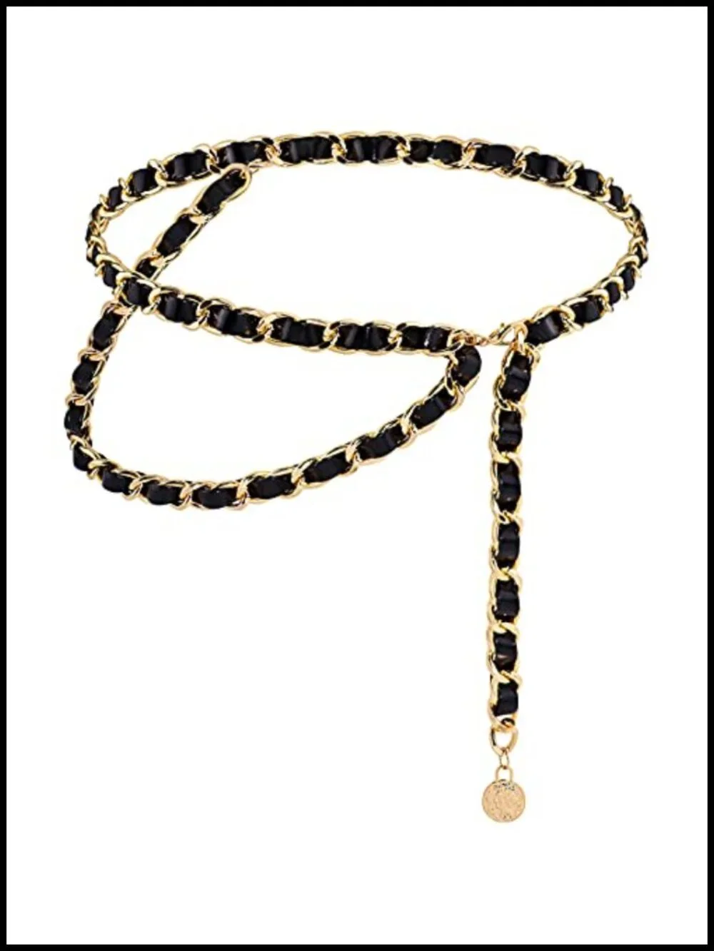 Layered Metal Chain Leather Waist Belt - Skinny Adjustable