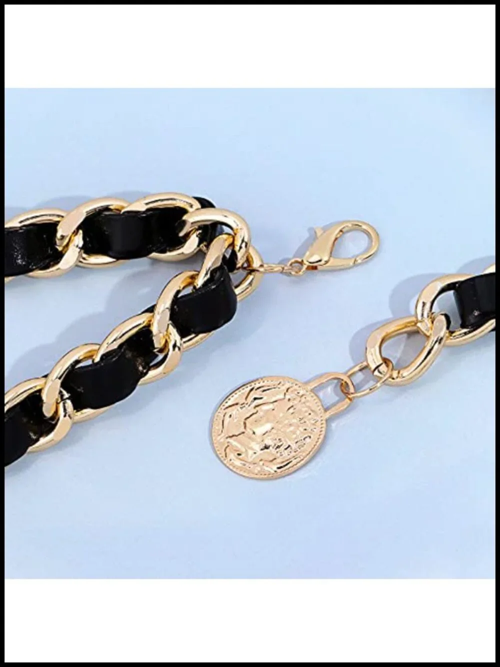 Layered Metal Chain Leather Waist Belt - Skinny Adjustable