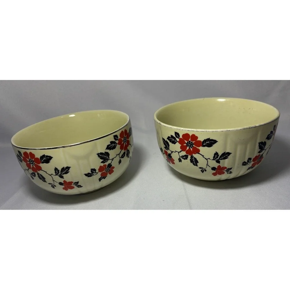 🌺Set Of 2 Vintage Hall's Superior Quality Kitchenware Red Poppy Mixing Bowl‎ 6