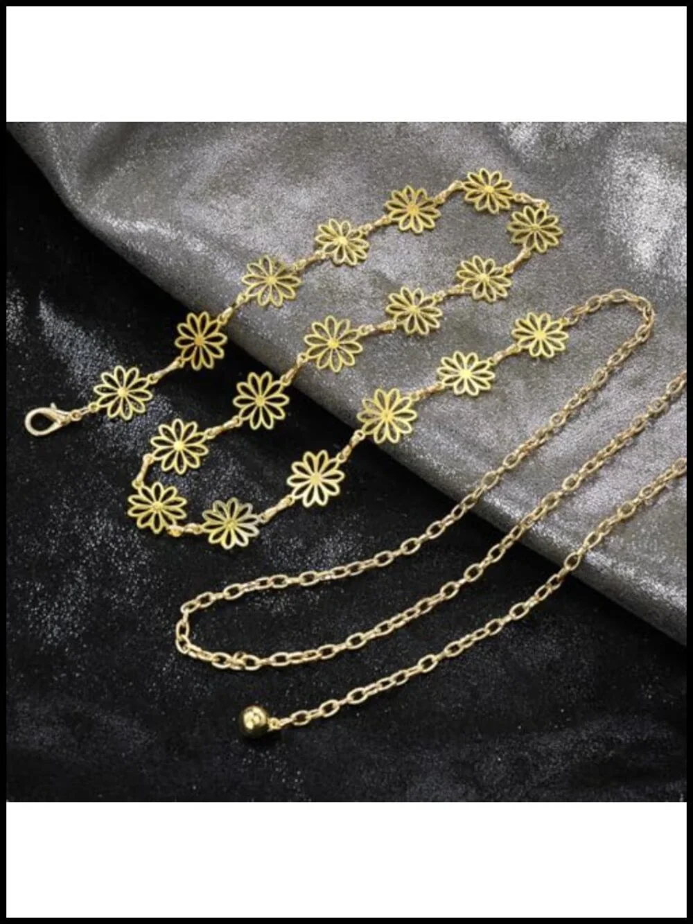 Adjustable Metal Waist Chain Belt with Floral Design for Dresses