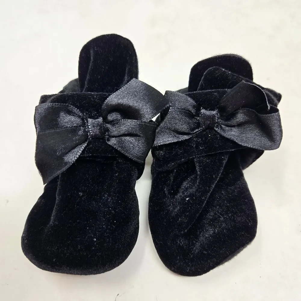 ROBEEZ Elegant Black Velvet Bow Baby Shoes Slippers 0-3‎ Months