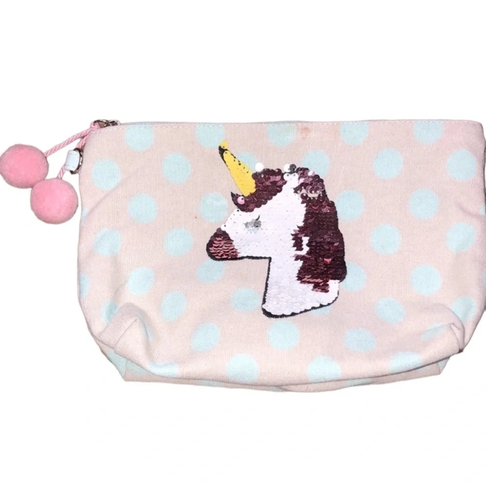Sequin Unicorn polka dot cosmetic bag