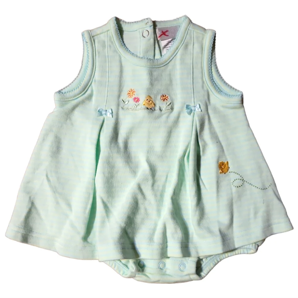 Carter's Pastel Striped Soft Dress Snaps Flowers Yellow Chick Bows