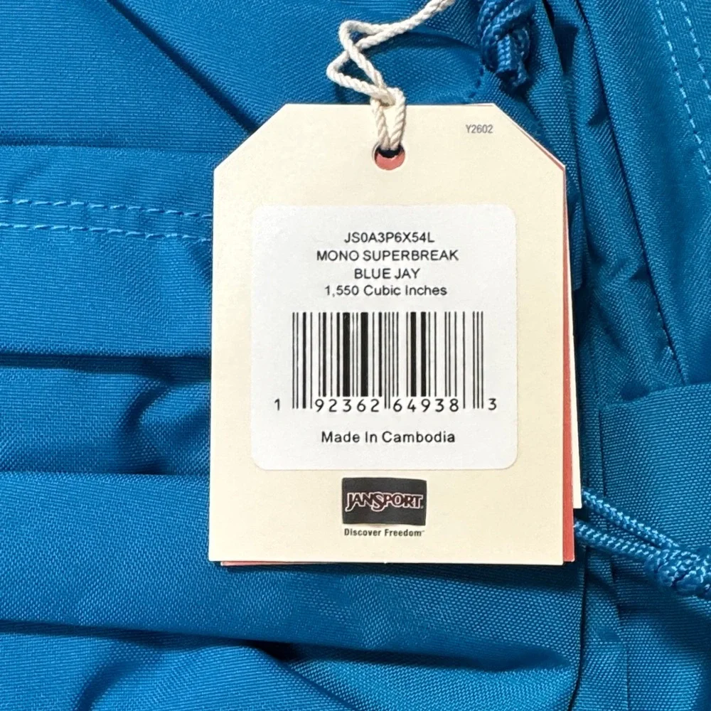 JanSport Mono SuperBreak 25L Backpack Blue Jay NWT Brand New Laptop Sleeve