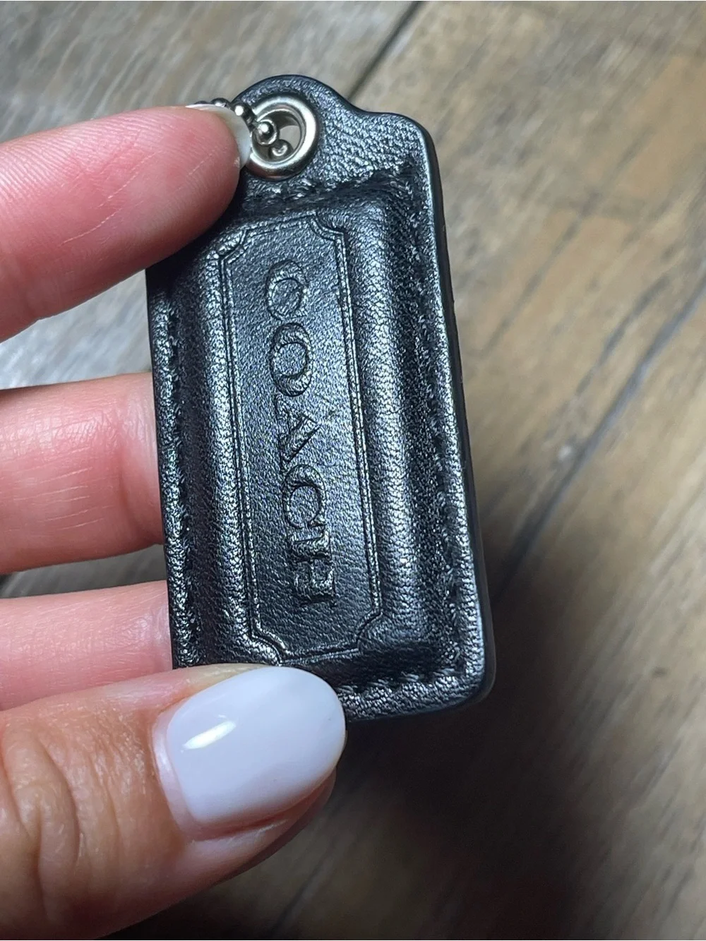 Coach Black Embossed Leather Tag Key Fob