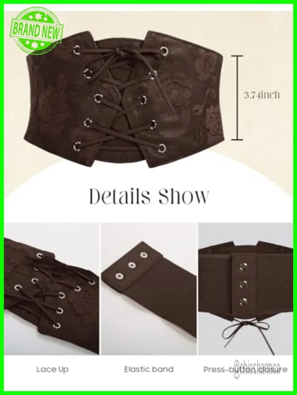 Wide Faux Leather Corset Cinch Belt with Lace-Up and Press Button