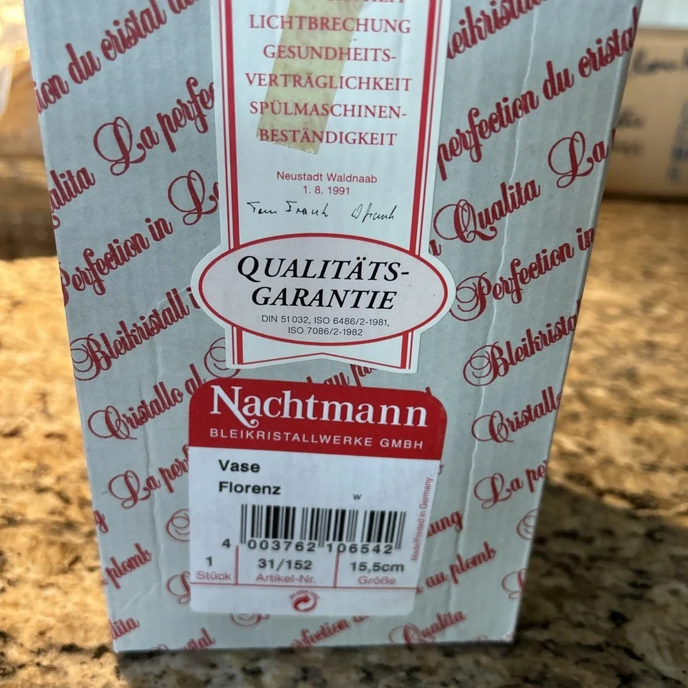 Vintage Nachtmann Bavarian Clear Crystal Vase Florenz New w/Original Box Navette