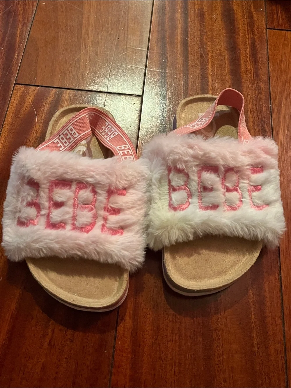 bebe Girls Pink Faux-Fur Slide Sandals size 8