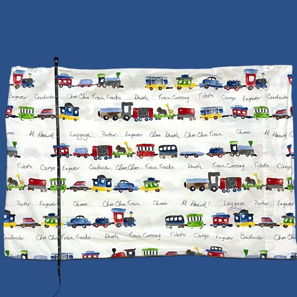 Pottery Barn Train Animals Pillow Case Standard Cover Kid Pillowcase Replacement