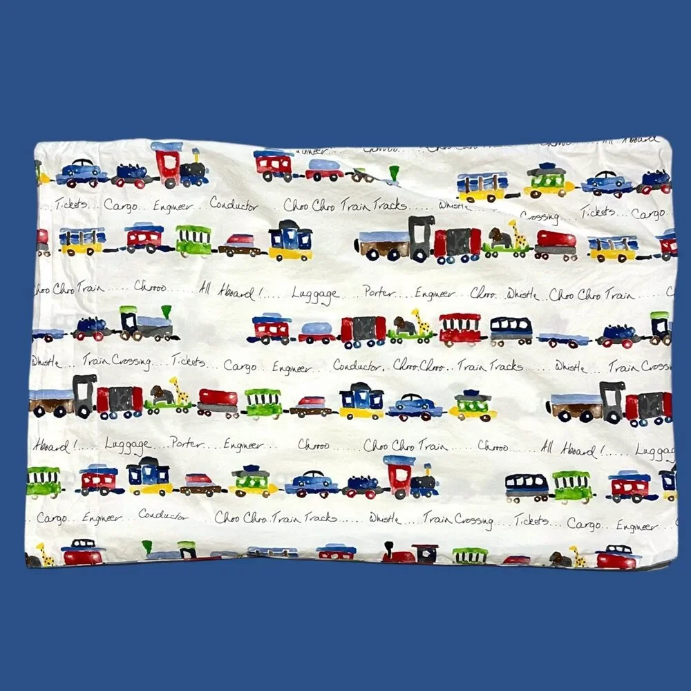 Pottery Barn Train Animals Pillow Case Standard Cover Kid Pillowcase Replacement
