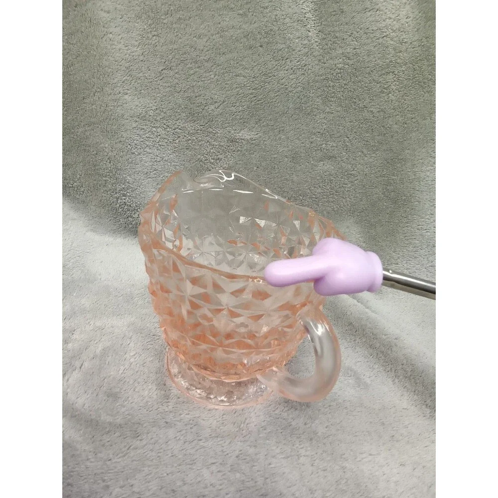 Vintage Pink Glass Creamer, Jeanette, Holiday Pink/Buttons and Bows,‎ 3.5” tall