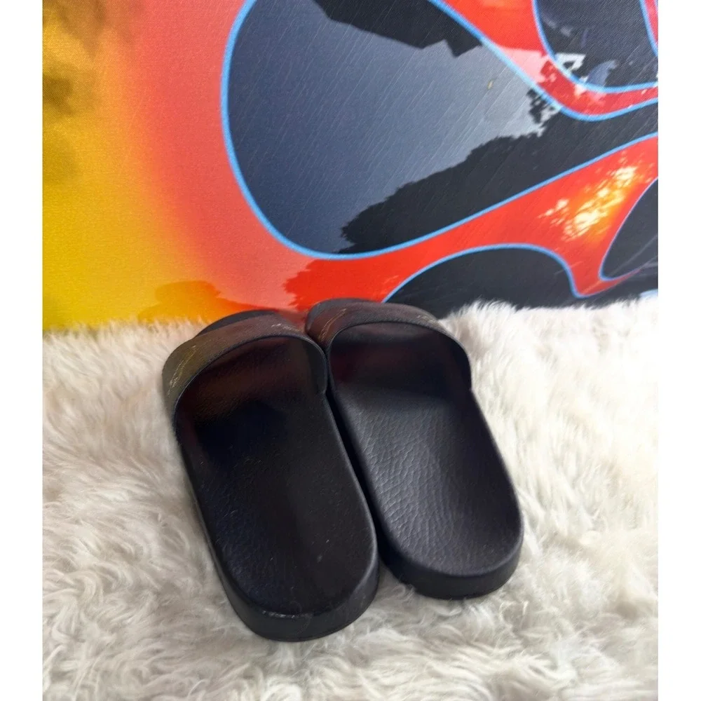Gucci GG Supreme Tiger Print‎ Slides Mens Black Grey Monogram Sandals 407345