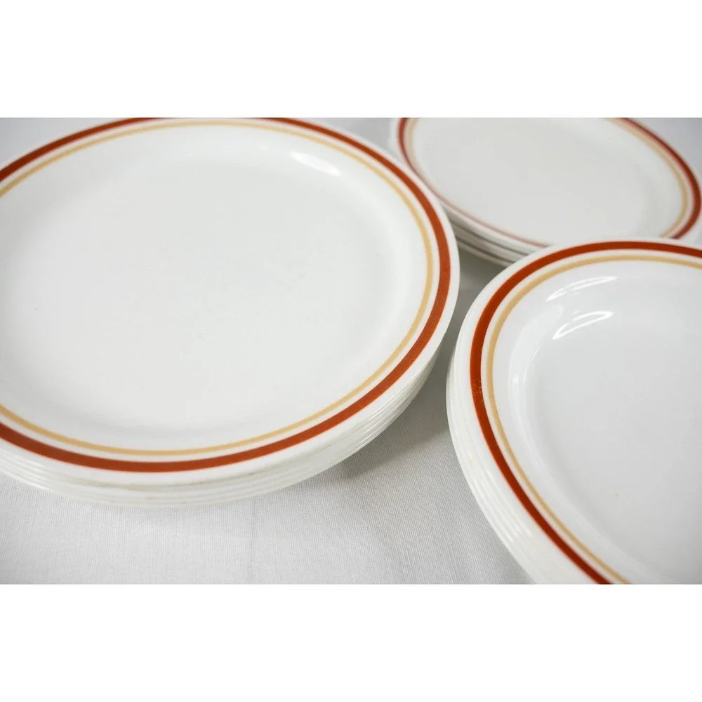 Vintage Corelle Dinnerware Set Cinnamon‎ Chestnut White Orange 16pc plates bowls