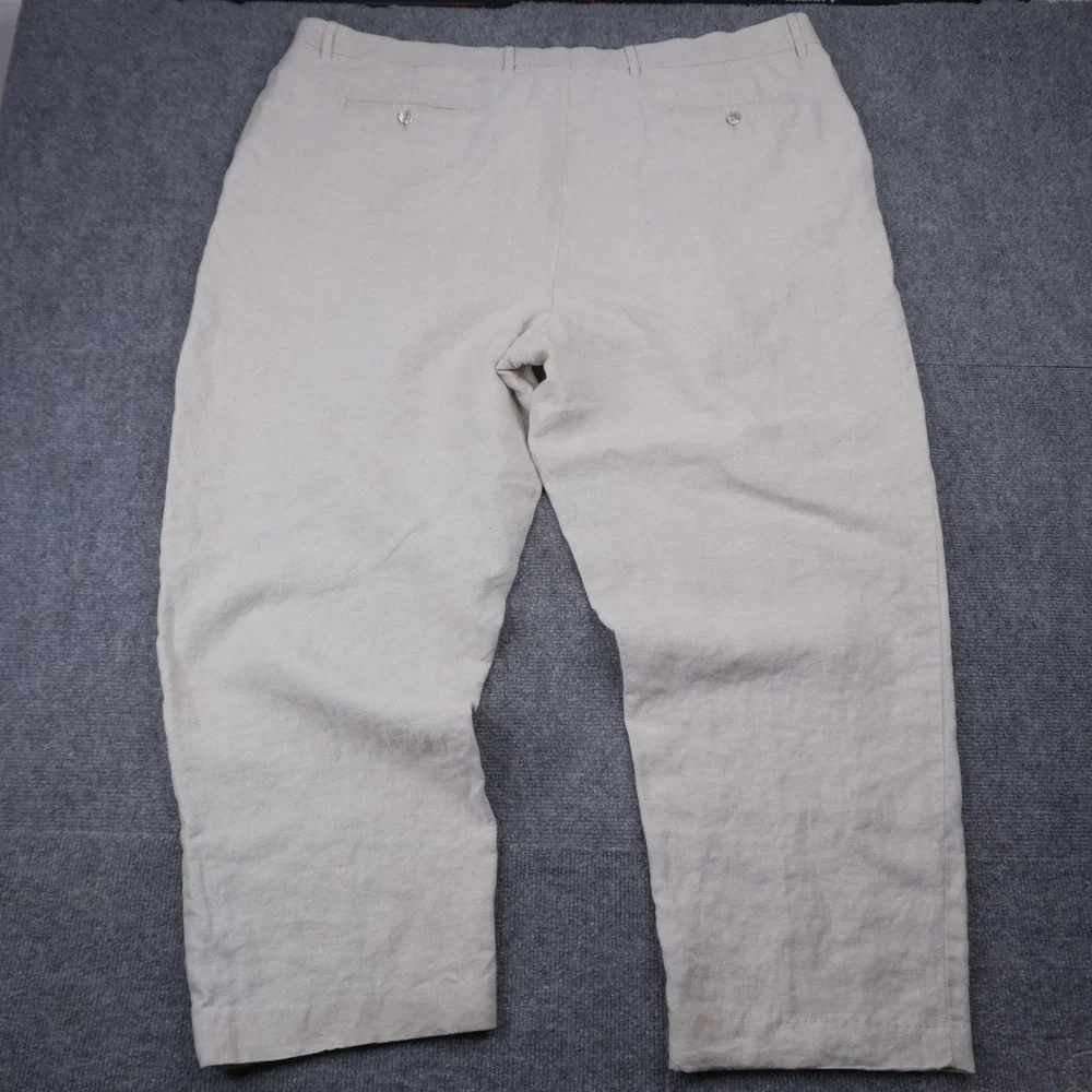 Murano 100% Linen Trousers Mens 48x30 Beige Pleated Straight Leg Pants