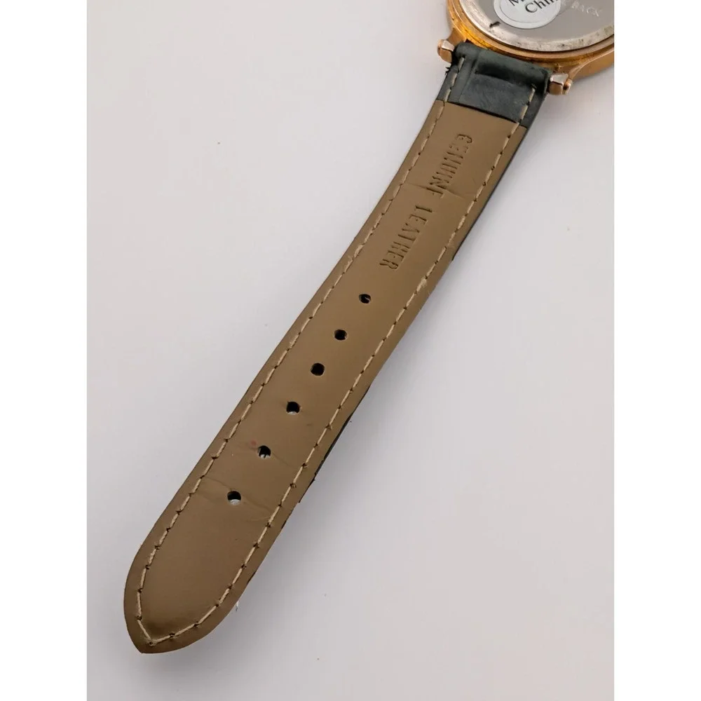 QBOS Limited Edition Watch Gold‎ Case Olive Green Leather Band- New Battery