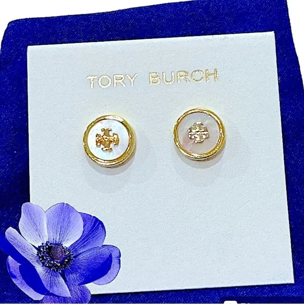 TORY BURCH KIRA WHITE ENAMEL STUD EARRINGS