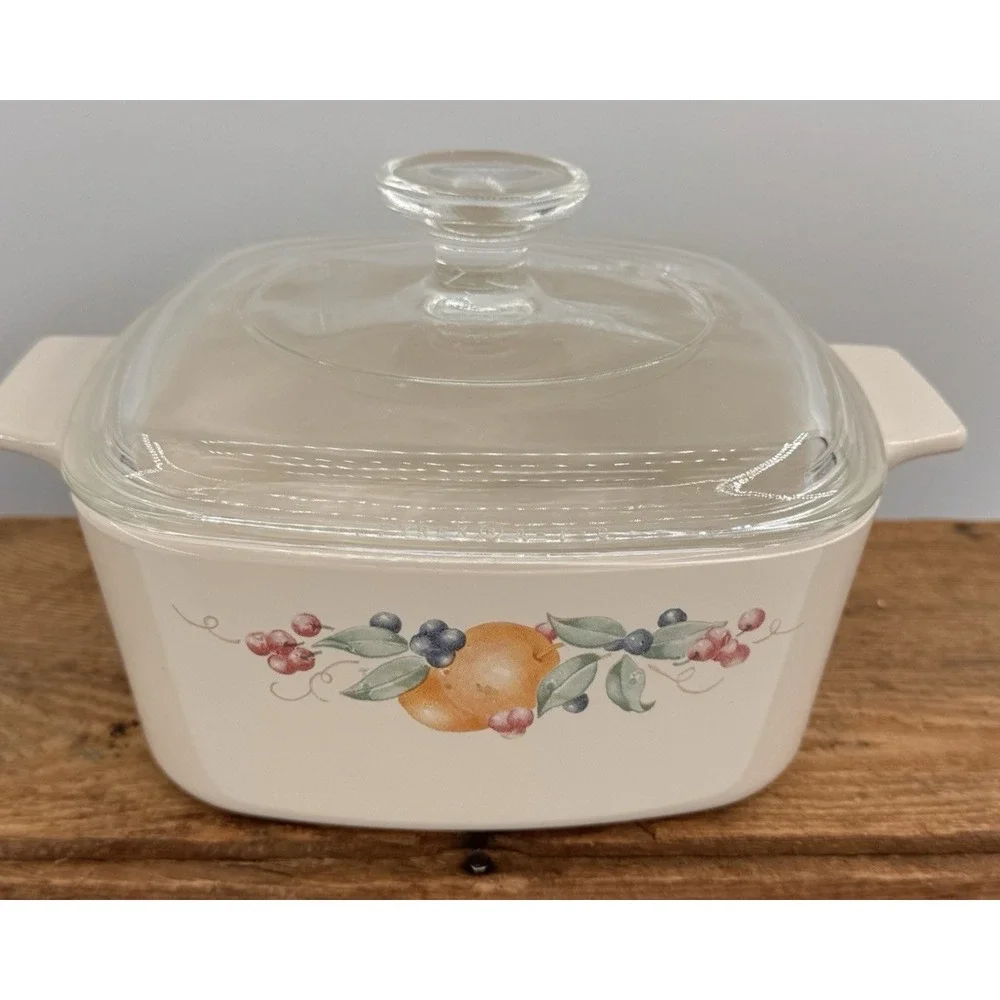 Corning Ware Beige Fruit Garland 4pc Set A-1-B + 2 A-1 1/2-B‎ + Pyrex Lid VTG