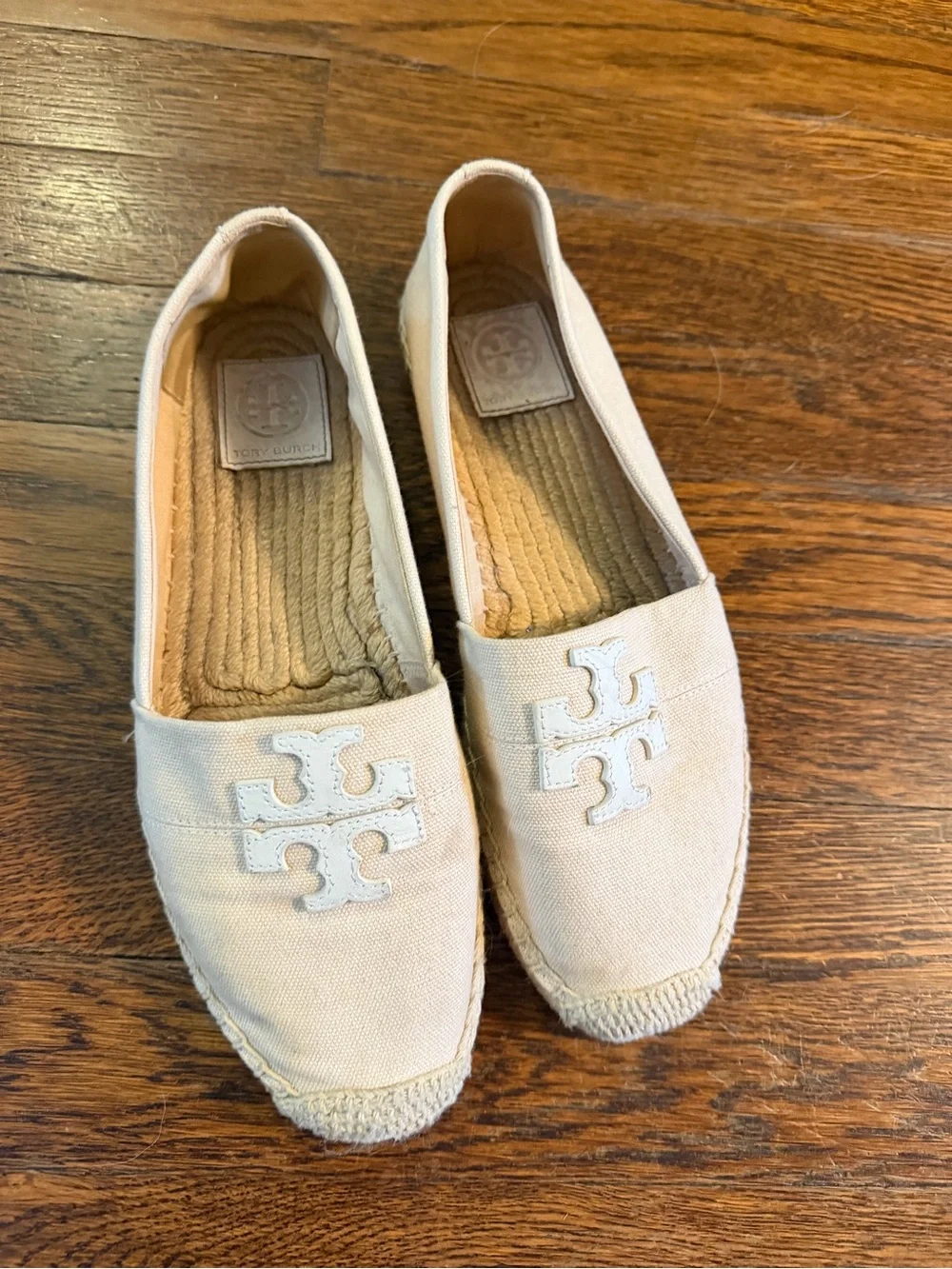 Tory Burch Beige Canvas Logo Espadrille Flats