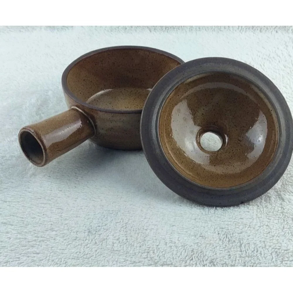 Bean Pot Stoneware Baking Bowl Vented Lid Pottery Handmade Bakeware Soup Chowder