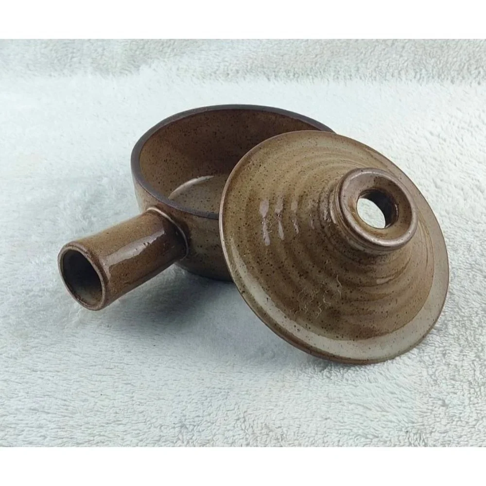 Bean Pot Stoneware Baking Bowl Vented Lid Pottery Handmade Bakeware Soup Chowder