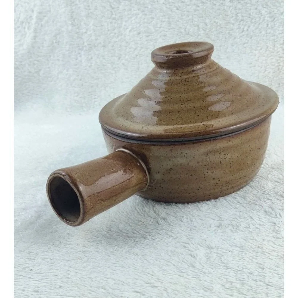 Bean Pot Stoneware Baking Bowl Vented Lid Pottery Handmade Bakeware Soup Chowder