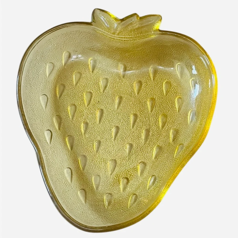 vintage hazel atlas yellow amber colored glass strawberry dish set of five