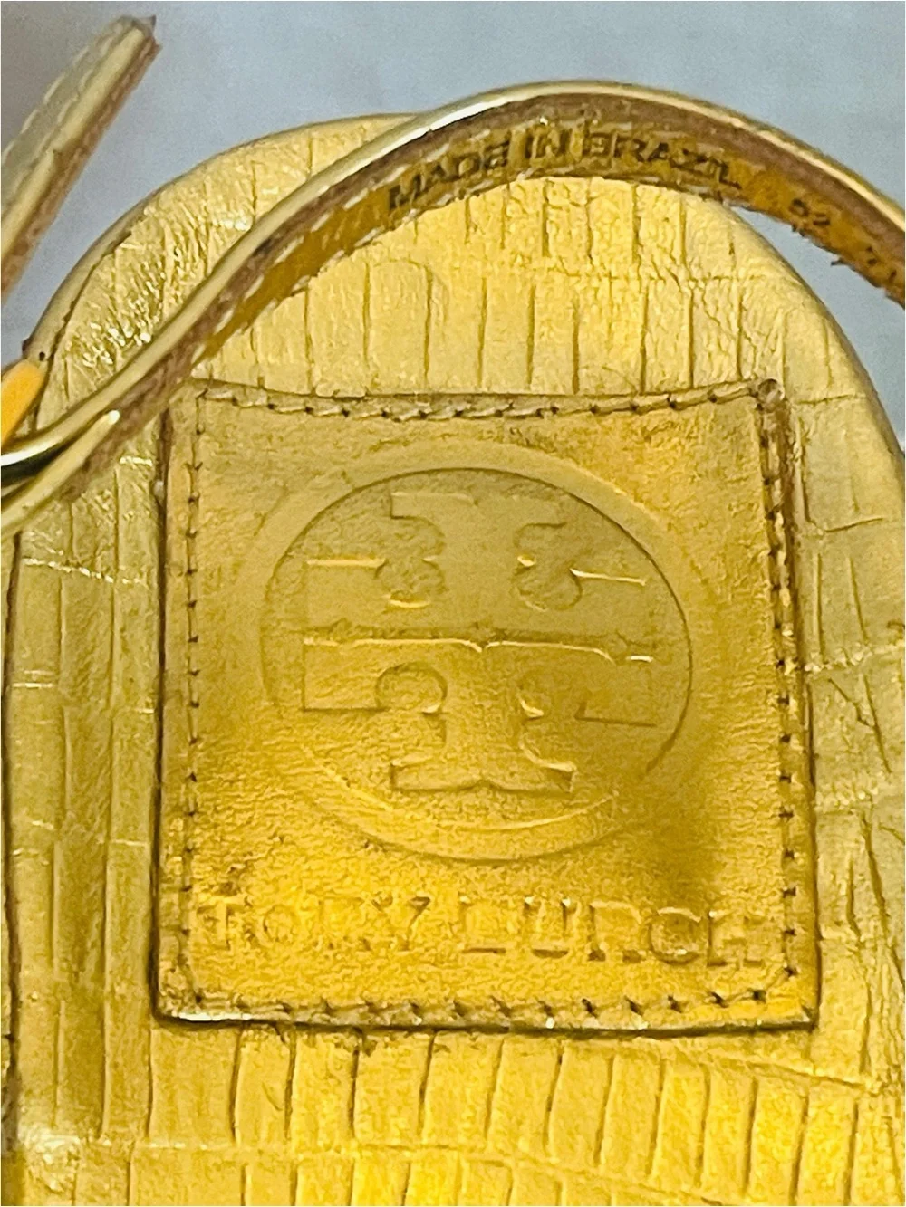 Tory Burch T-Strap  Metallic Gold Leather Heeled Sandal Women’s SZ 7.5