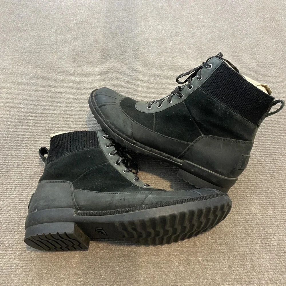UGG Snow Boots Womens Size 9 Black Suede Wool Lined Lace Up Ankle Winter 1095160