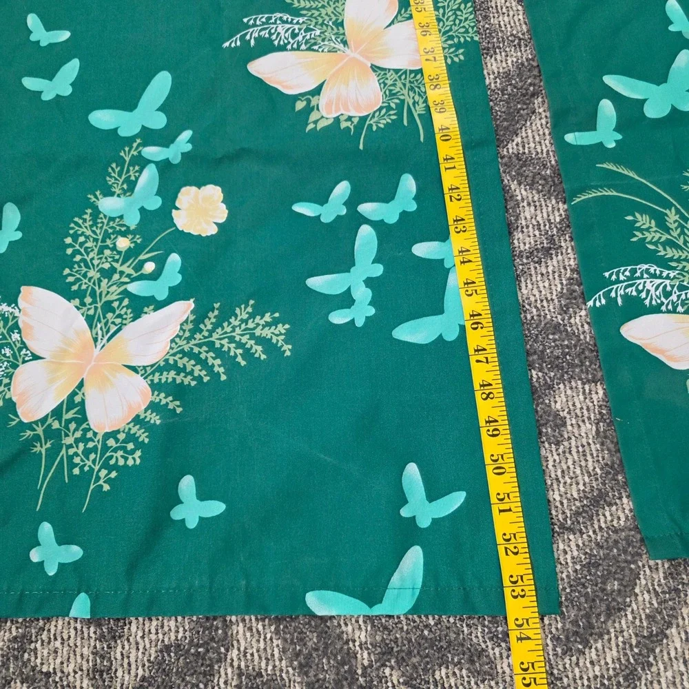 Vintage Hygiene Industries Green Butterfly Floral Curtain Set 2 Panels 33x54